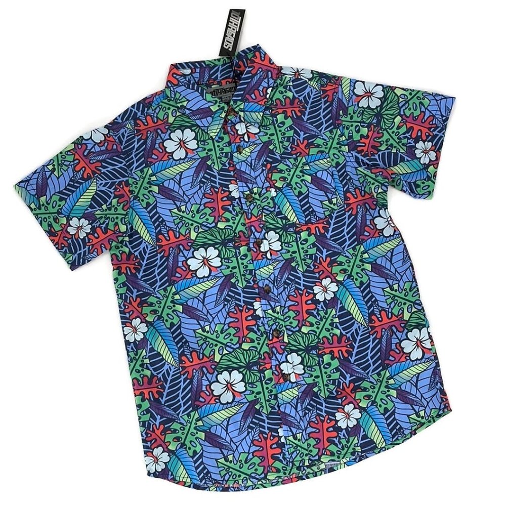 10 Threads Aloha Colorful Tropical Short Sleeve Button Down Shirt Boys 14/16